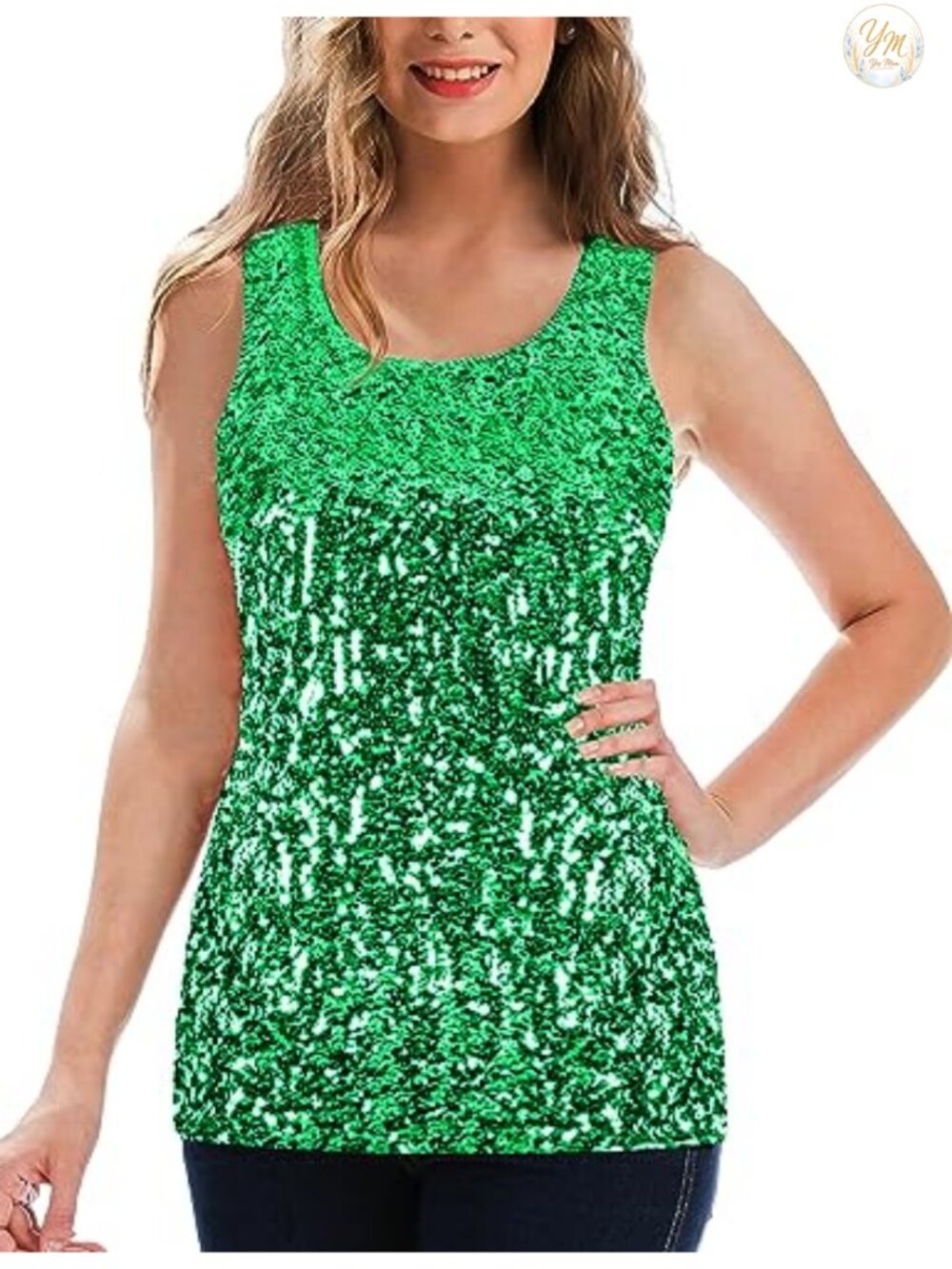 Sequin Tank Top Sleeveless Glitter Gradient Club Party Vest